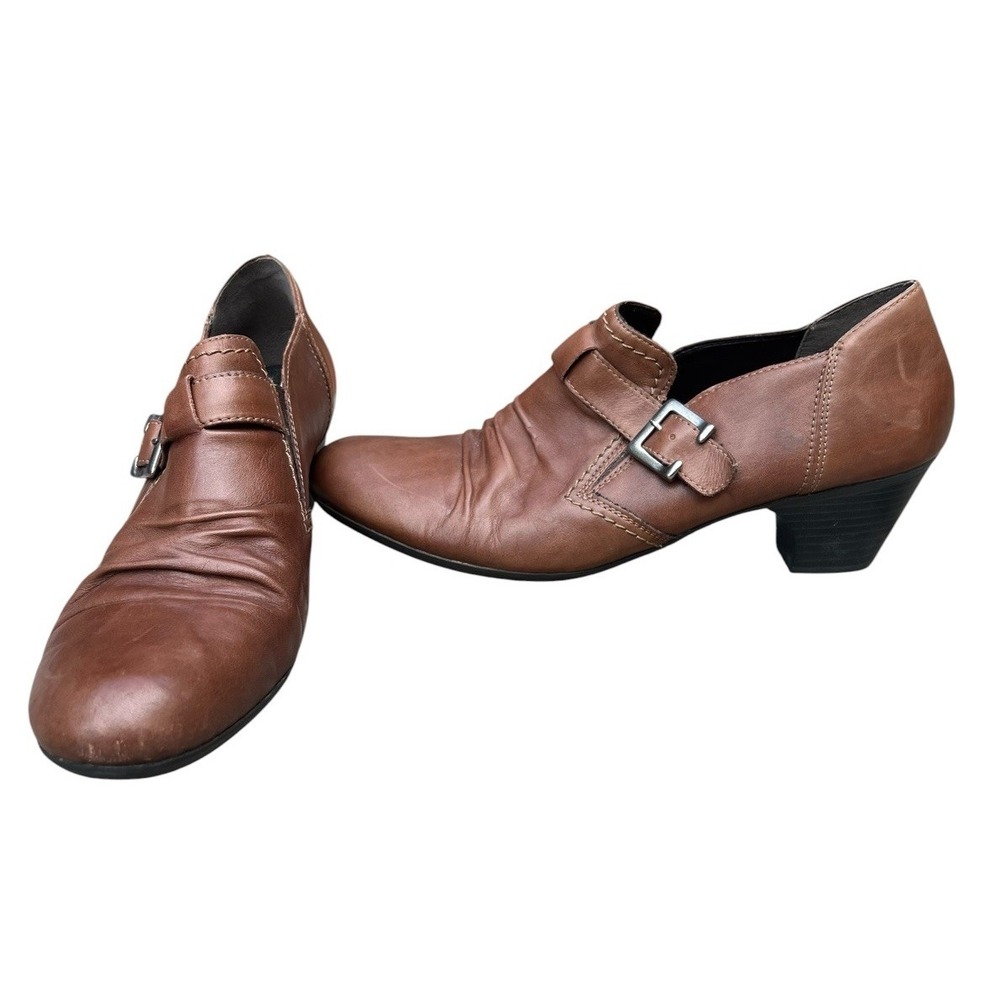 Rieker Antistress Womens EU 42 Brown Leather Slip On Shooties Buckle Low Heel